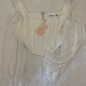 Missguided White Chiffon Off the Shoulder Corset Top, Size 6